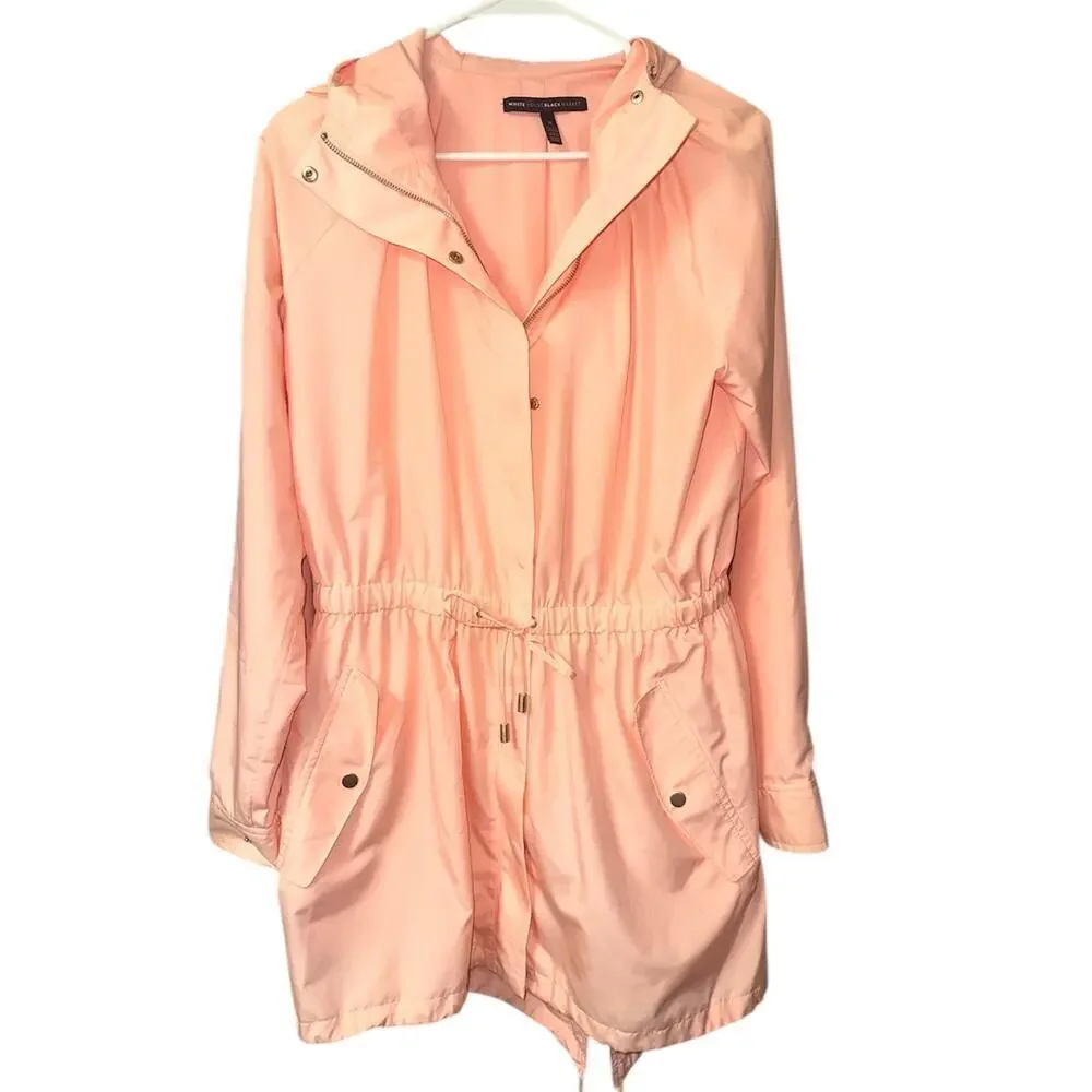 White House Black Market Pink Hooded Anorak Jacket Sz M Lightweight Utility Coat